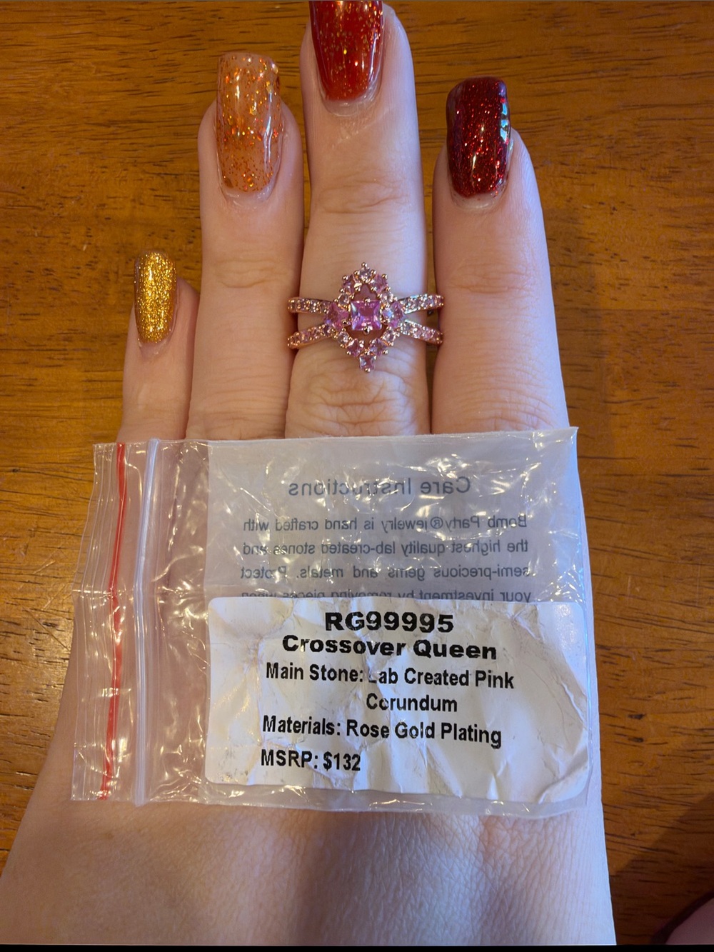 Crossover Queen Rose Gold Pink Ring — Lab-Created Pink Corundum